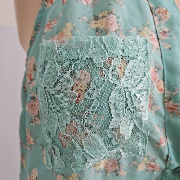 Green Floral Tunic Top Lace Collar Pockets XL Fairy Dainty Y2K Feminine Romantic - Picture 6 of 13